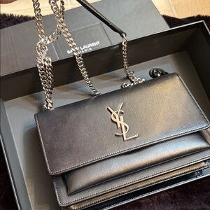 Saint Laurent Black Leather Chain Shoulder Bag